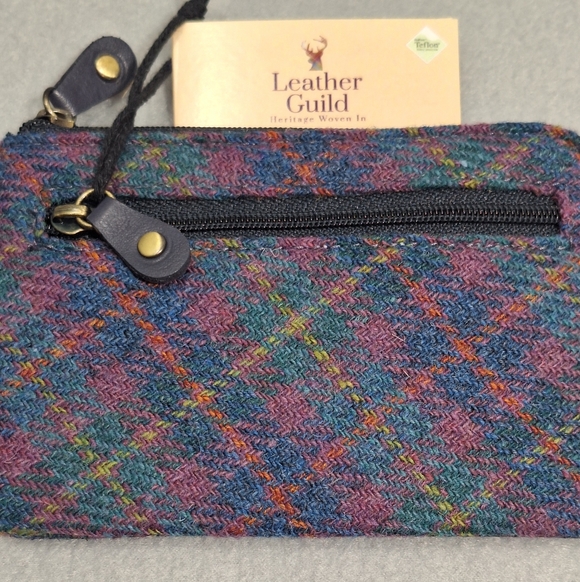 NWT Leather Guild Harris Tweed Wool Tarten Bluebell Leather Coin Purse Scotland - Picture 7 of 14